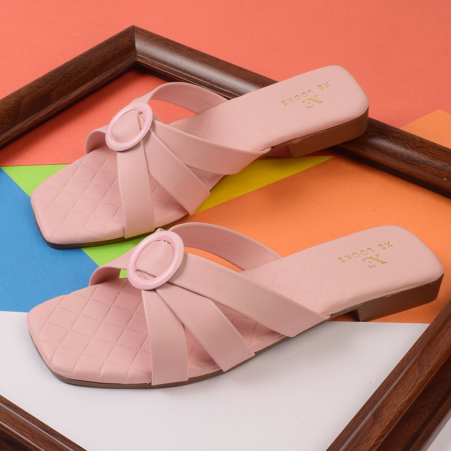 Classic & Stylish Cross-Strap Buckle Design Comfortable Flat Slippers