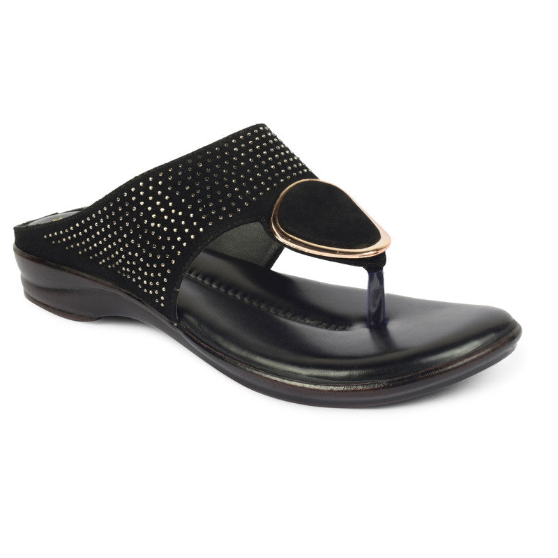 Chic & Timeless Siroski With Buckle Design Cushion Flat Slippers