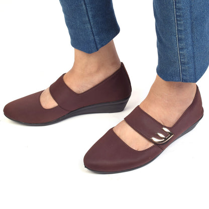 Classic & Timeless Stylish Buckle Wedge Heel Ballerinas