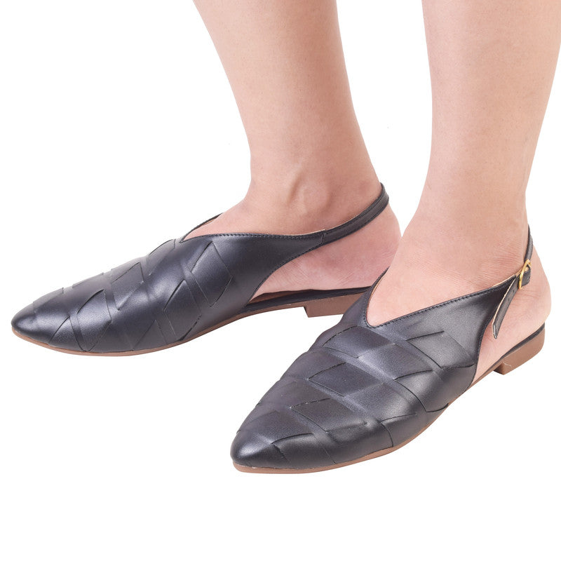 Textured Design Fashionable Back Open Ballerinas