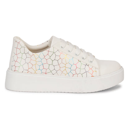 Colourful Pentagon Design 100% Vegan Leather Chunky Sneakers