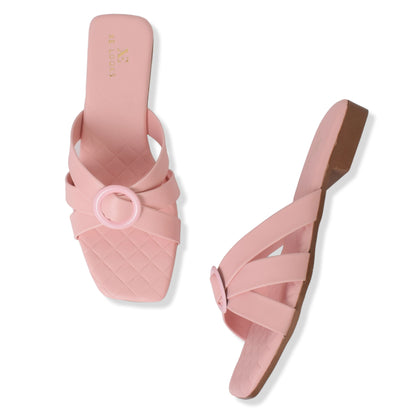 Classic & Stylish Cross-Strap Buckle Design Comfortable Flat Slippers