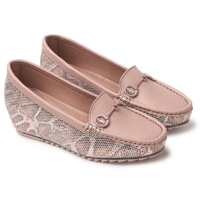 Snake Print Comfortable Loafers With Buckle Design