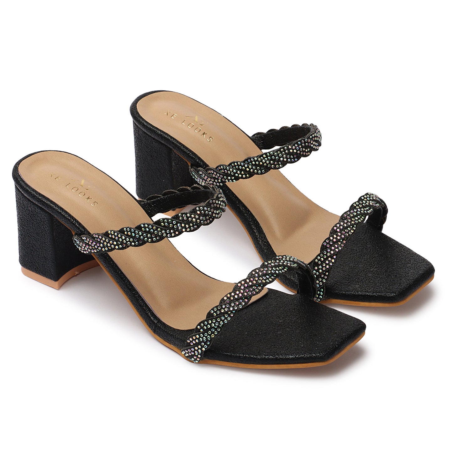 Graceful & Trendy Siroski Slippers With Block Heels