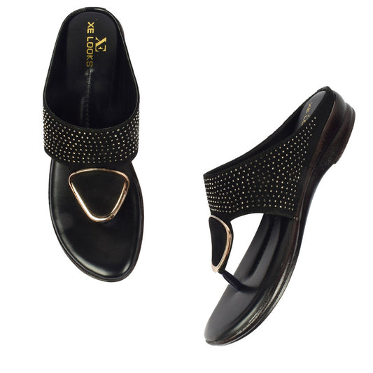 Chic & Timeless Siroski With Buckle Design Cushion Flat Slippers