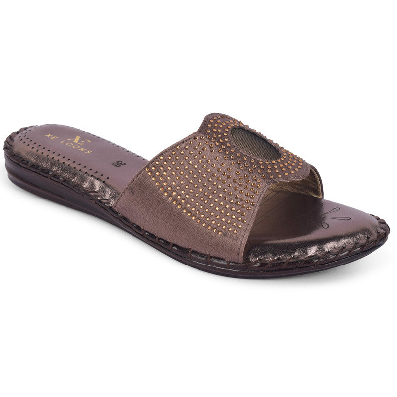 Elegant & Glamorous Siroski Design Comfortable Flat Slippers