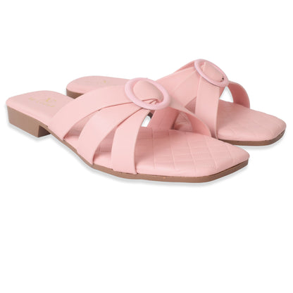 Classic & Stylish Cross-Strap Buckle Design Comfortable Flat Slippers