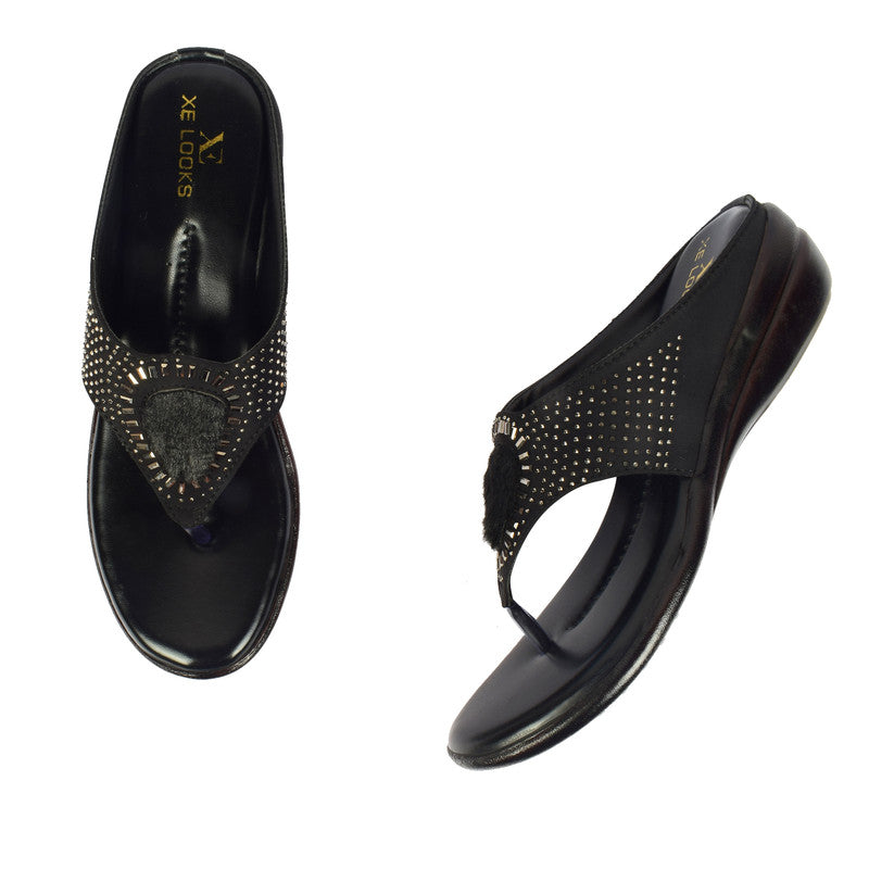 Classic & Graceful Siroski Design Cushion Flat Slippers