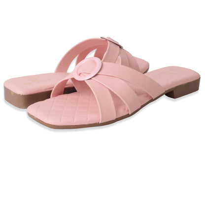 Classic & Stylish Cross-Strap Buckle Design Comfortable Flat Slippers