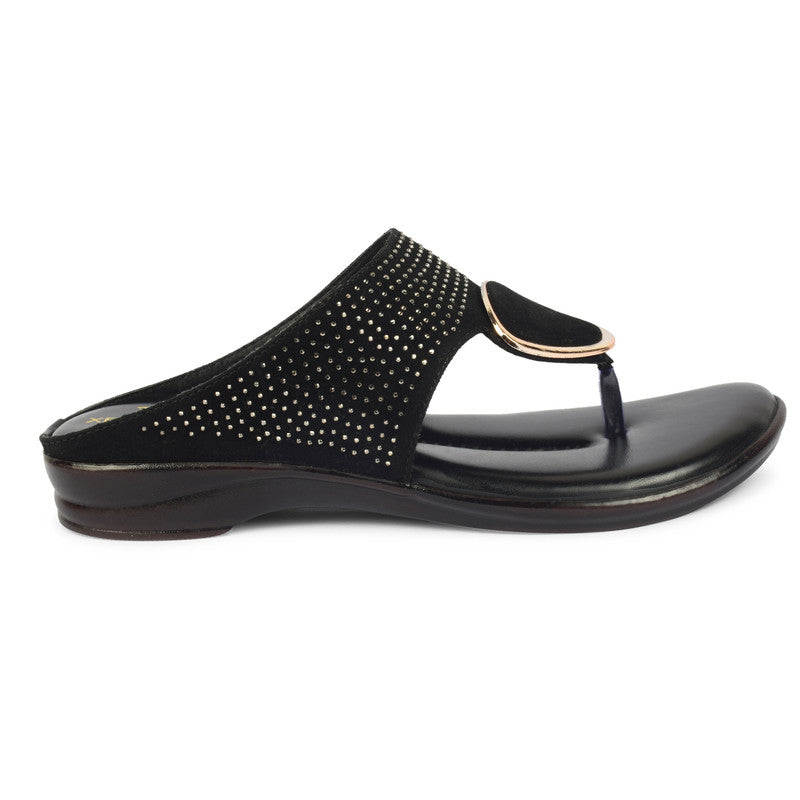 Chic & Timeless Siroski With Buckle Design Cushion Flat Slippers