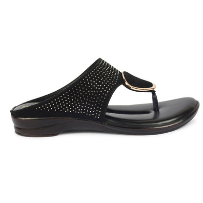 Chic & Timeless Siroski With Buckle Design Cushion Flat Slippers