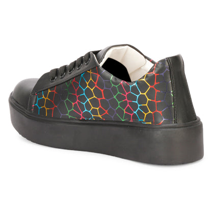 Colourful Pentagon Design 100% Vegan Leather Chunky Sneakers