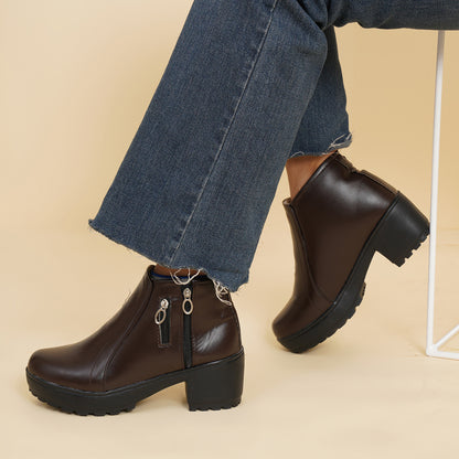 Trendy & Modern 100% Vegan Leather Boots With Zip Closure