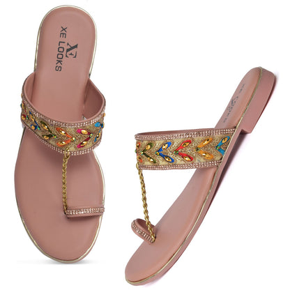 Eye-Catching Kolhapuri Embroidered Design Comfortable Slippers