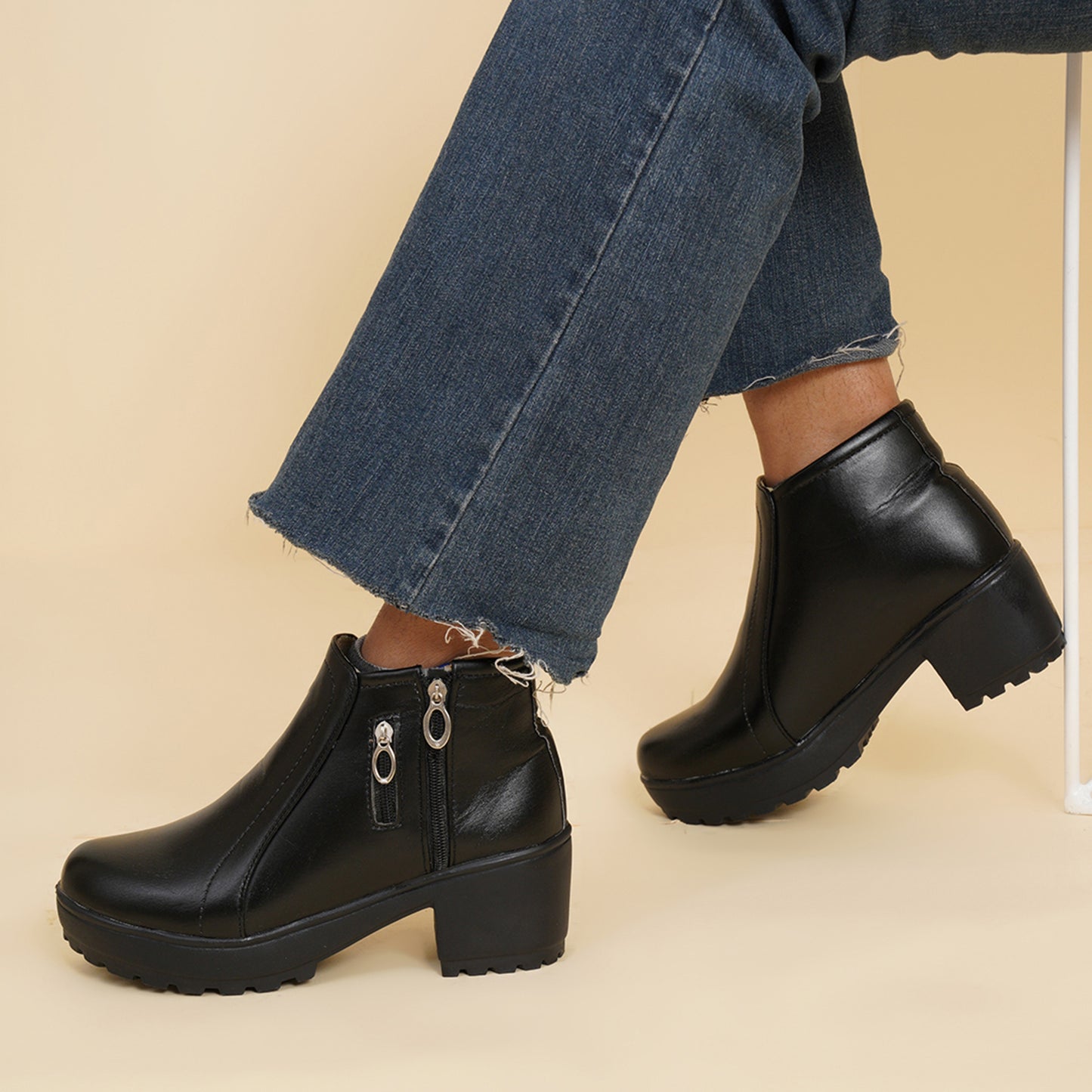 Trendy & Modern 100% Vegan Leather Boots With Zip Closure