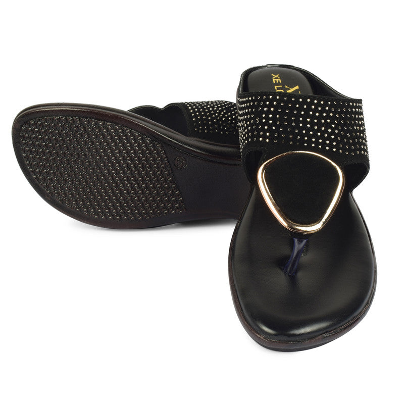 Chic & Timeless Siroski With Buckle Design Cushion Flat Slippers