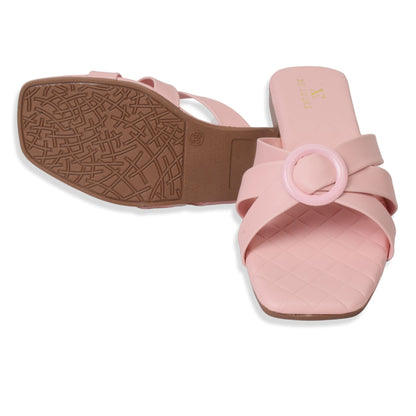 Classic & Stylish Cross-Strap Buckle Design Comfortable Flat Slippers