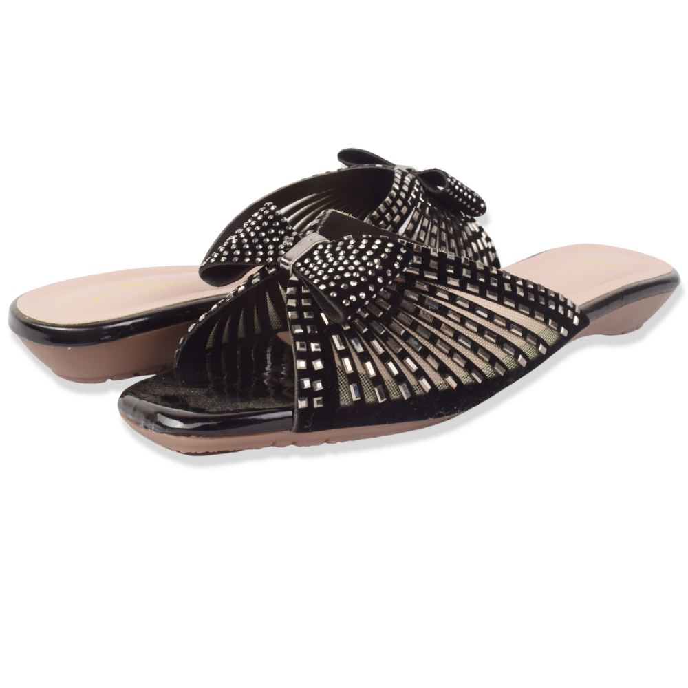 Elegant Stone Embellished Design Comfortable Flat Slippers