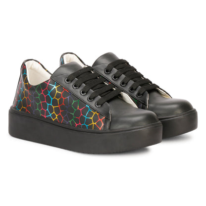 Colourful Pentagon Design 100% Vegan Leather Chunky Sneakers