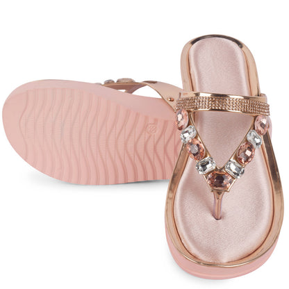 Contemporary Design Attractive Stone Embellished Comfortable Platform Slippers