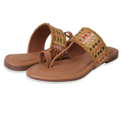 Chic & Graceful Ethnic Embroidered Design Flat Slippers