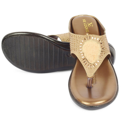 Classic & Graceful Siroski Design Cushion Flat Slippers