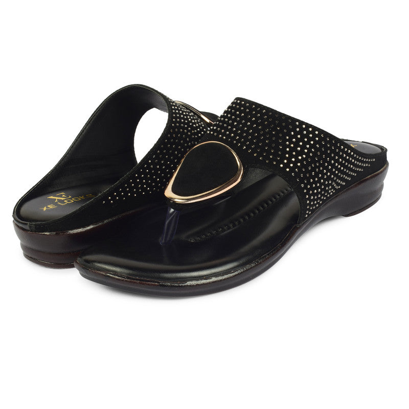 Chic & Timeless Siroski With Buckle Design Cushion Flat Slippers