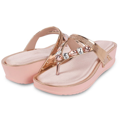 Contemporary Design Attractive Stone Embellished Comfortable Platform Slippers