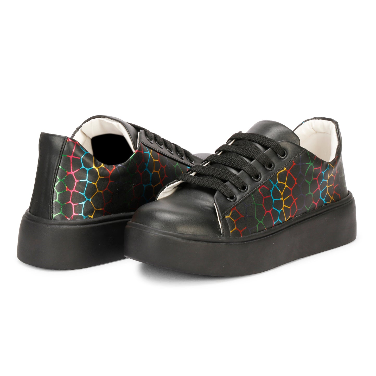 Colourful Pentagon Design 100% Vegan Leather Chunky Sneakers