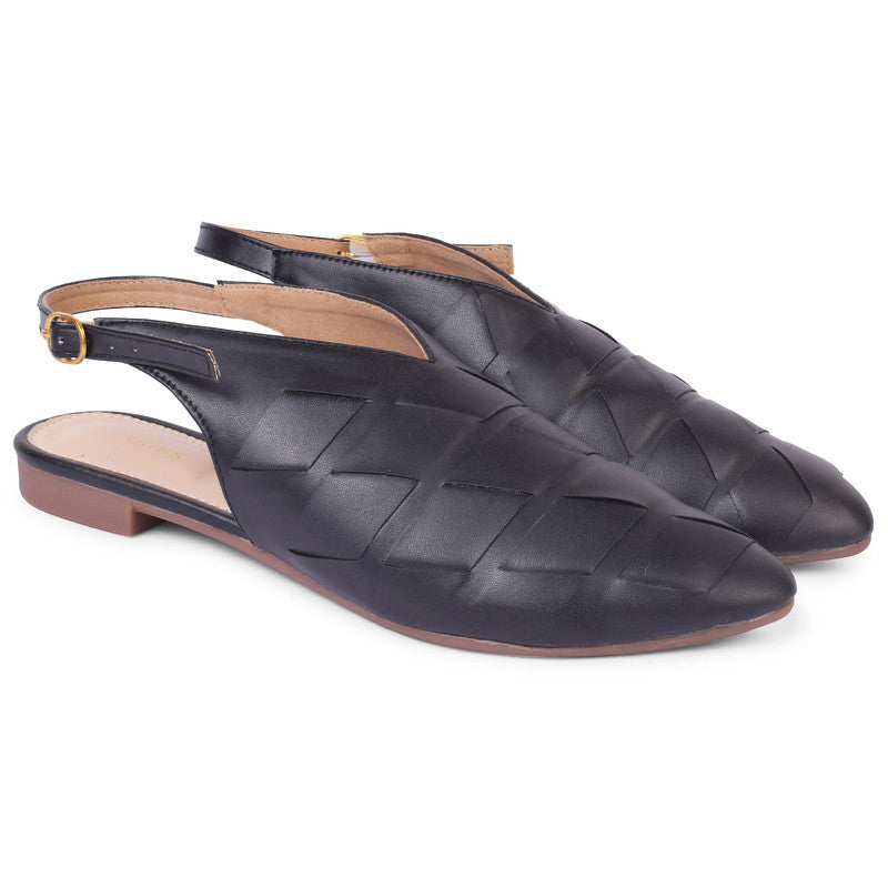 Textured Design Fashionable Back Open Ballerinas