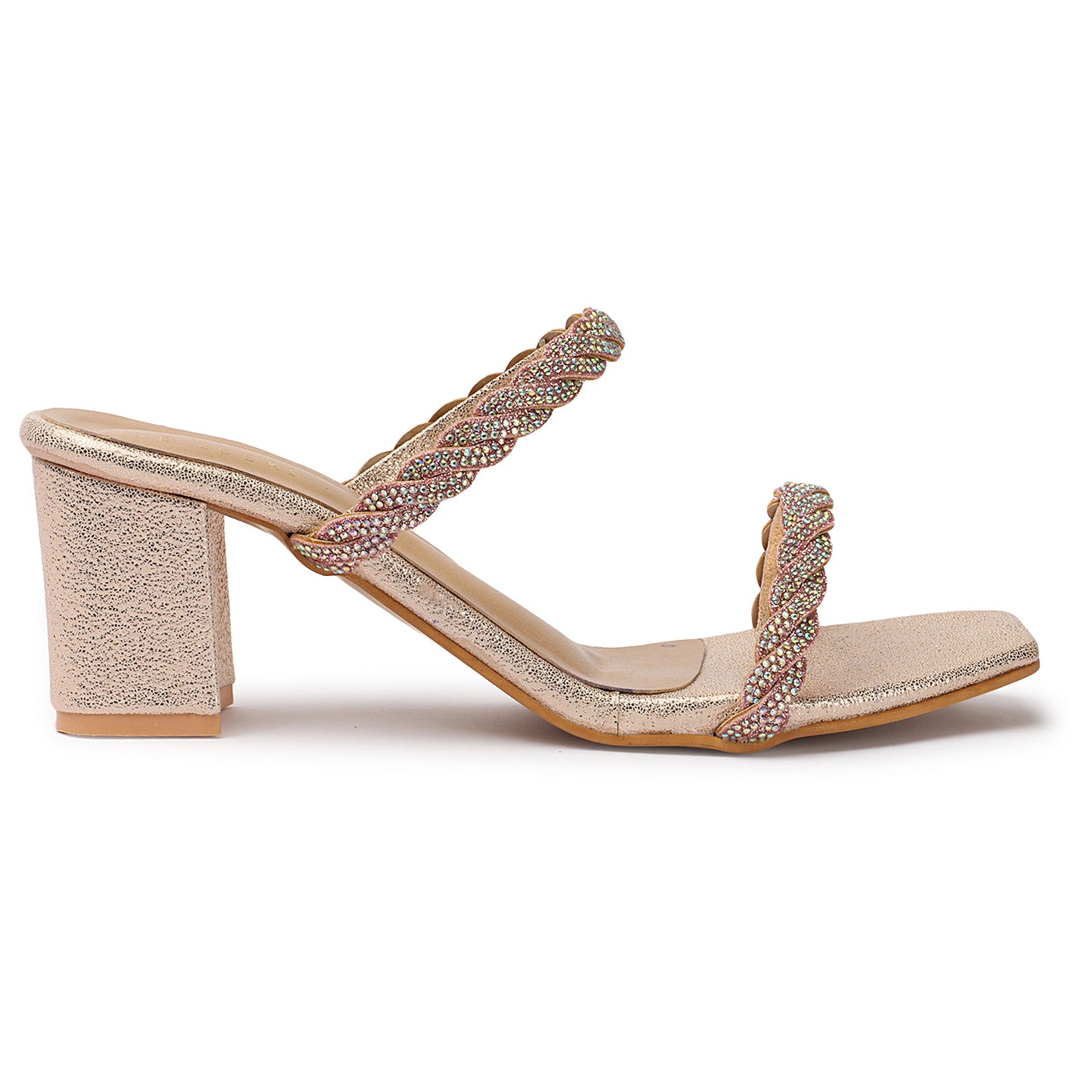 Graceful & Trendy Siroski Slippers With Block Heels