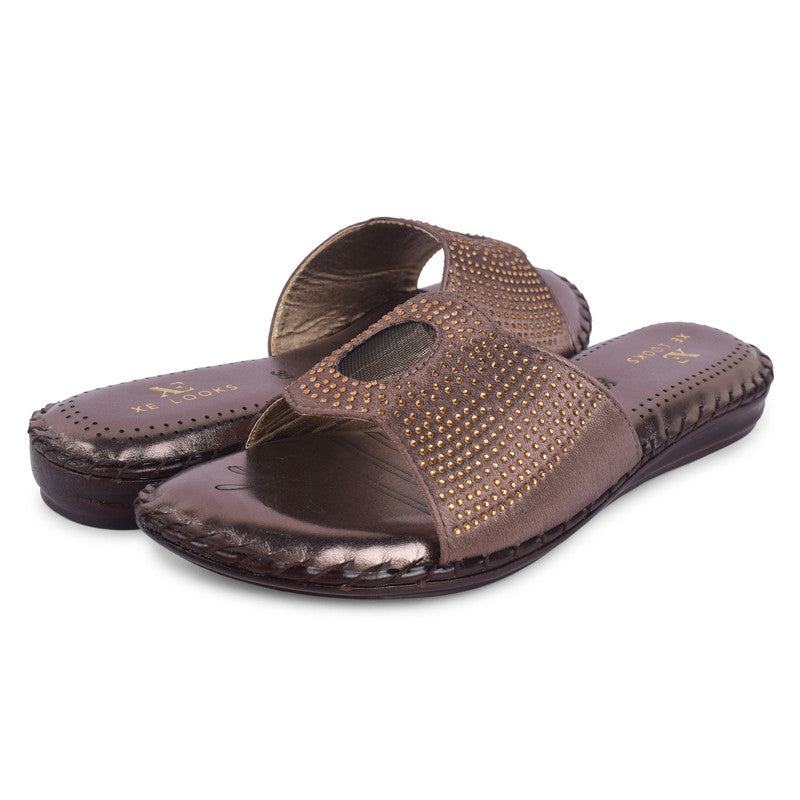 Elegant & Glamorous Siroski Design Comfortable Flat Slippers