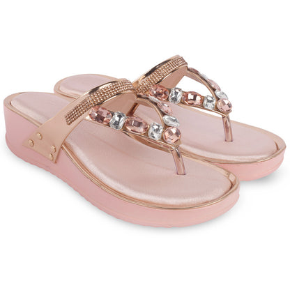 Contemporary Design Attractive Stone Embellished Comfortable Platform Slippers