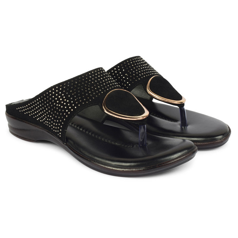 Chic & Timeless Siroski With Buckle Design Cushion Flat Slippers