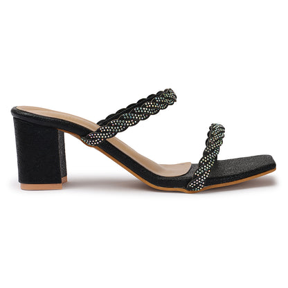 Graceful & Trendy Siroski Slippers With Block Heels