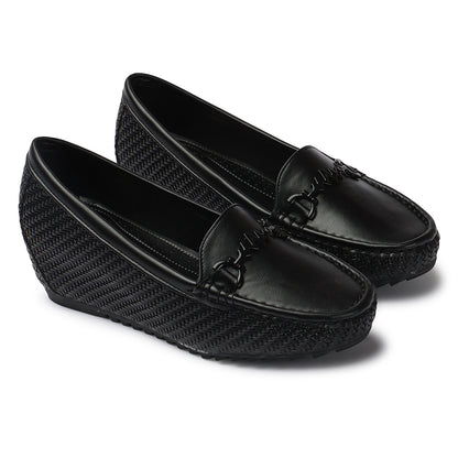 Textured Design Comfortable & Graceful Loafers With Heels