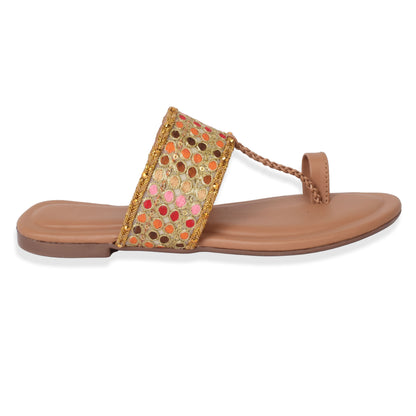 Chic & Graceful Ethnic Embroidered Design Flat Slippers