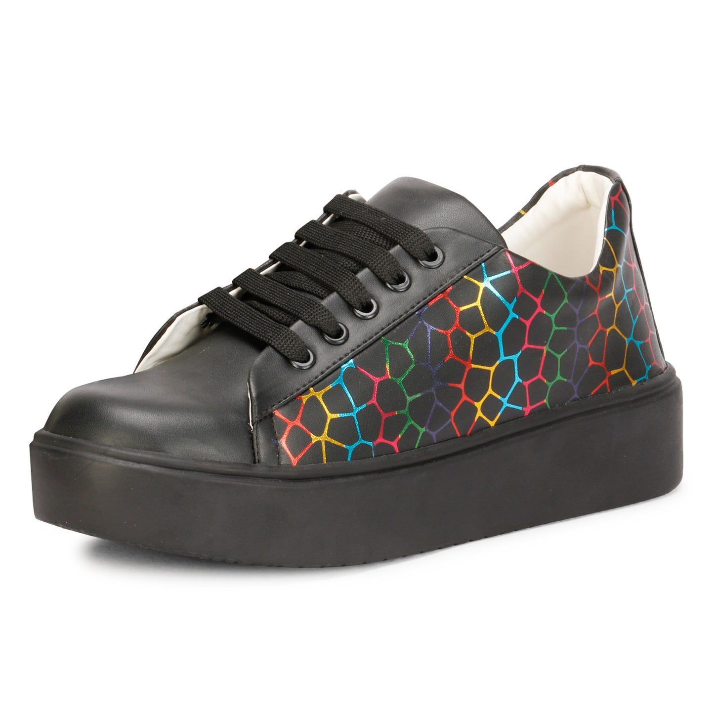 Colourful Pentagon Design 100% Vegan Leather Chunky Sneakers