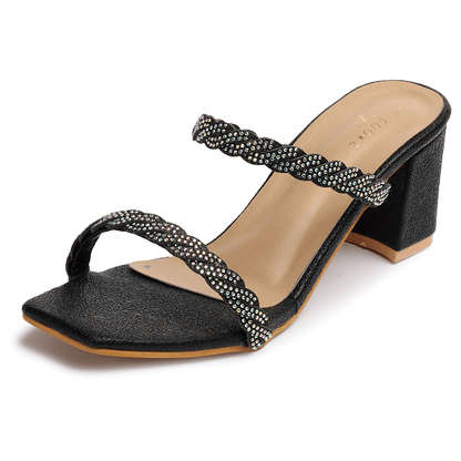 Graceful & Trendy Siroski Slippers With Block Heels