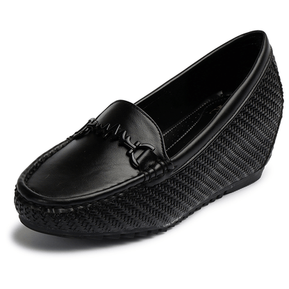 Textured Design Comfortable & Graceful Loafers With Heels