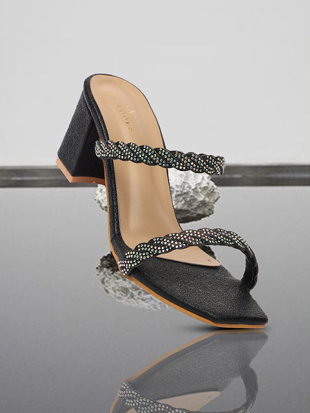 Graceful & Trendy Siroski Slippers With Block Heels