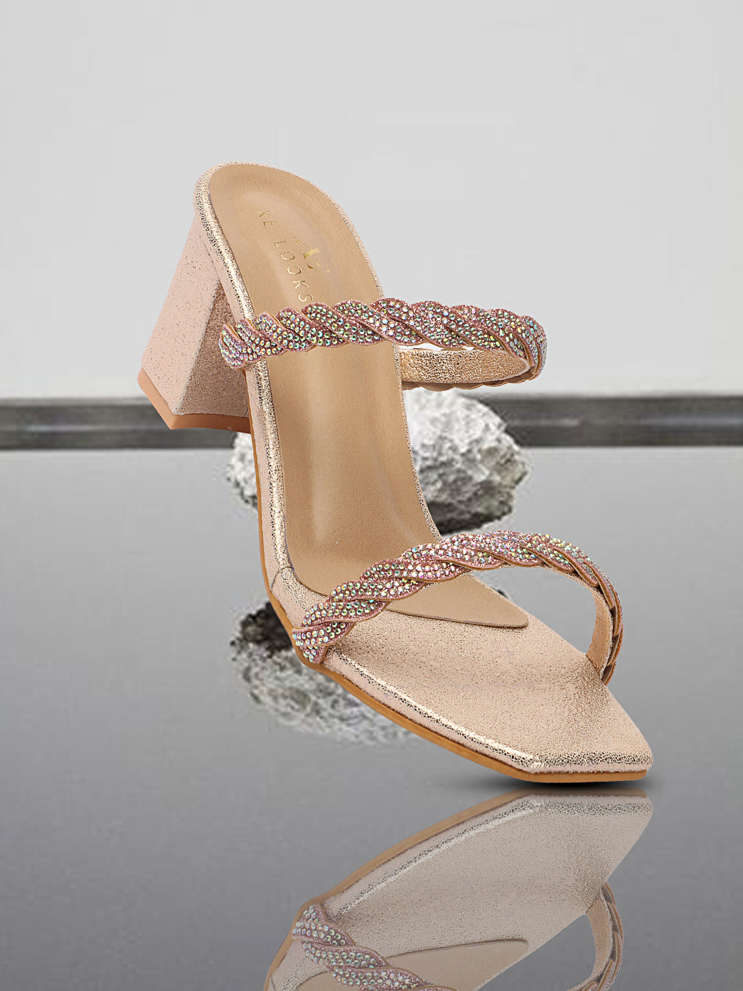 Graceful & Trendy Siroski Slippers With Block Heels