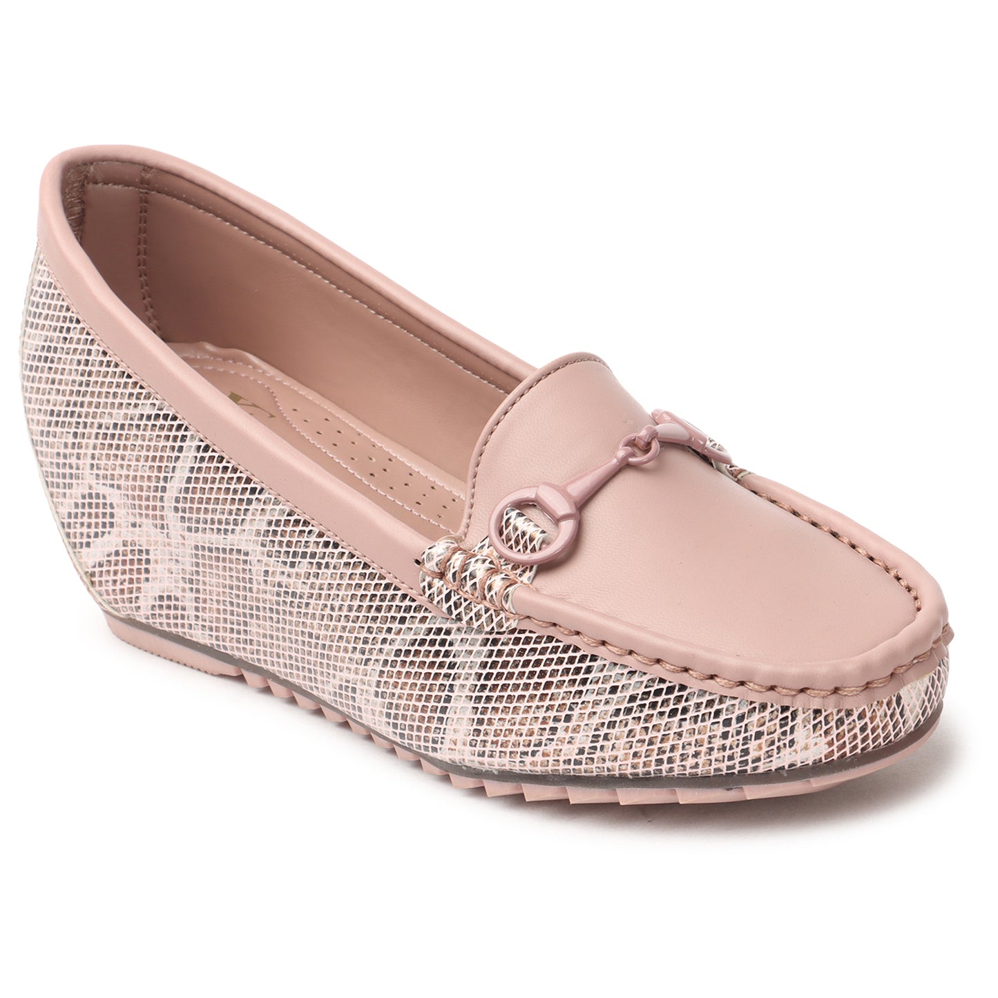 Snake Print Comfortable Loafers With Buckle Design