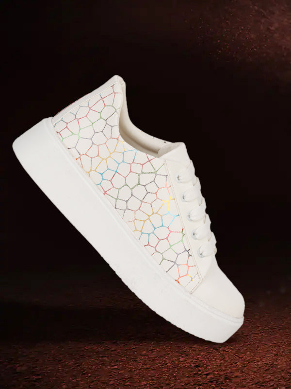 Colourful Pentagon Design 100% Vegan Leather Chunky Sneakers